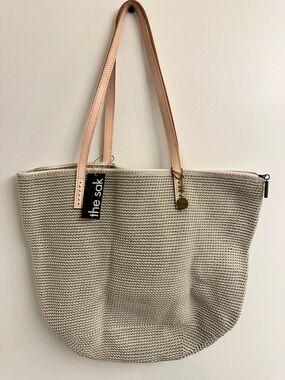 The Sak Large Faye Natural Hand Crochet Tote with Light Leather Straps
